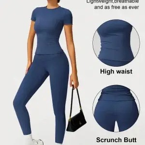 2pcs/Set Women Top And Elastic Yoga Pants