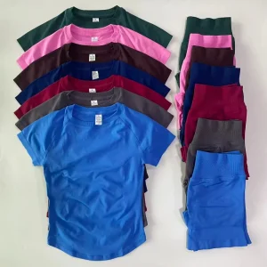 1-2 Pieces Sports Sets Short Sleeve Seamless Yoga