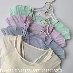 Yoga Top w/Built‑in Chest Bra Short Sleeve